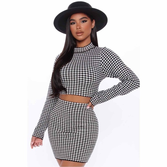 💥 NEW | Houndstooth Long Sleeve with Mini Skirt Matching Set - Picture 6 of 16